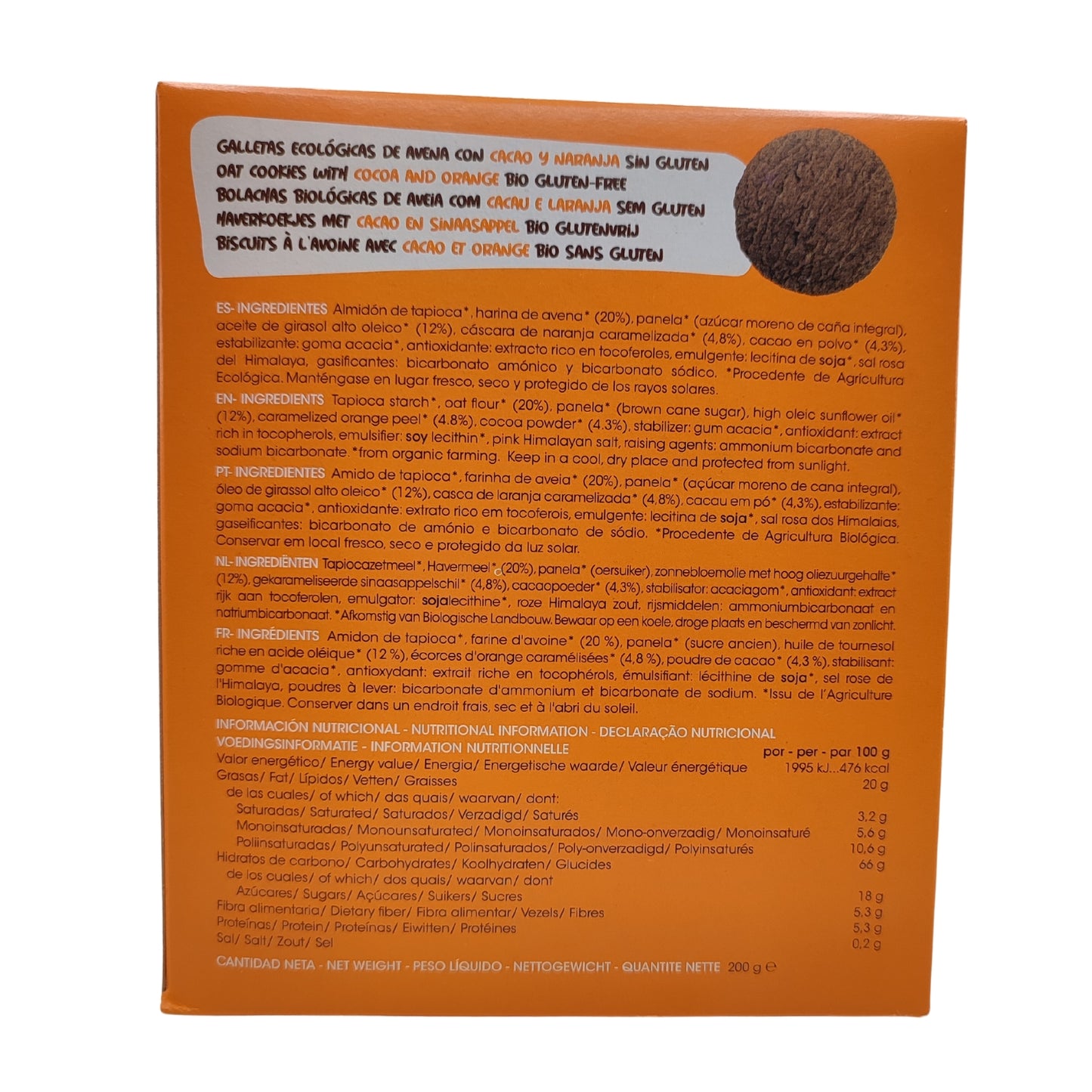 Galletas de avena con cacao y naranja - Sin Gluten-  200 g - Soria Natural