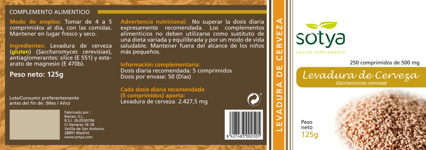 Levadura de Cerveza - Sotya - 250 comprimidos