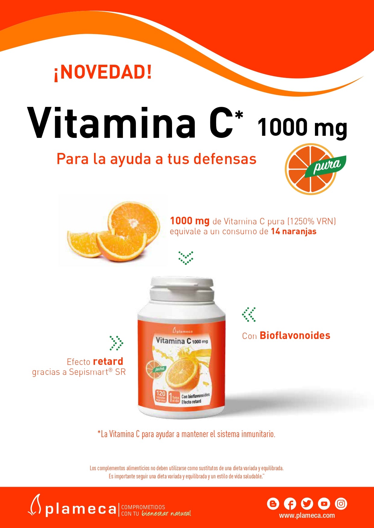 Vitamina C efecte Retard - 1000 mg - 120 càpsules - Plameca